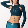 Elisabetta Franchi Crop Top A Coste Con Cut-Out Pavone New