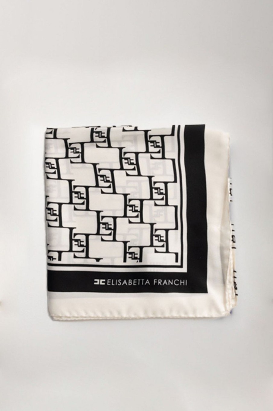 Elisabetta Franchi Foulard Grande Stampa Loghi Burro/Nero Clearance