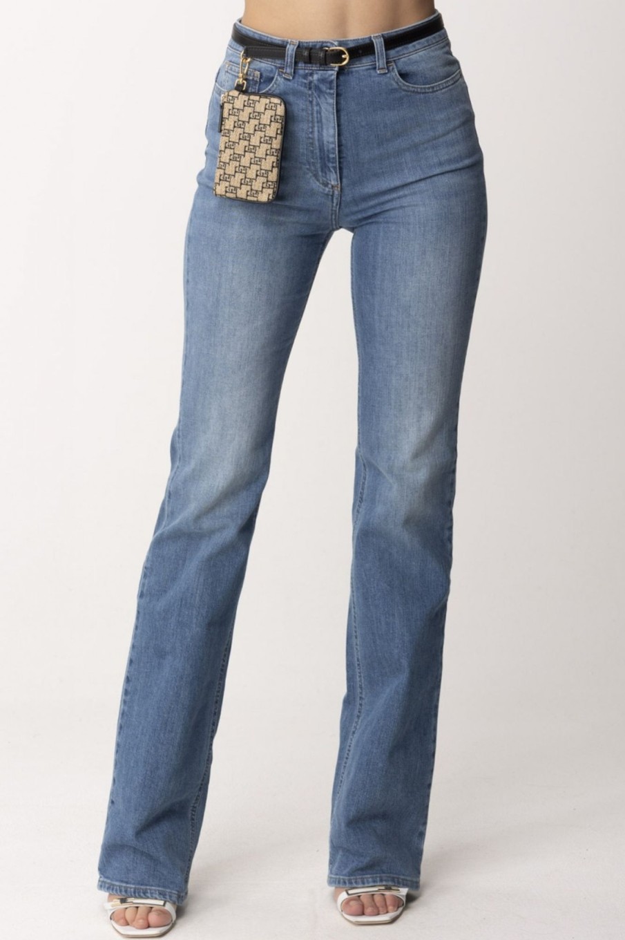 Elisabetta Franchi Jeans A Zampetta Con Cintura Light Blue Hot