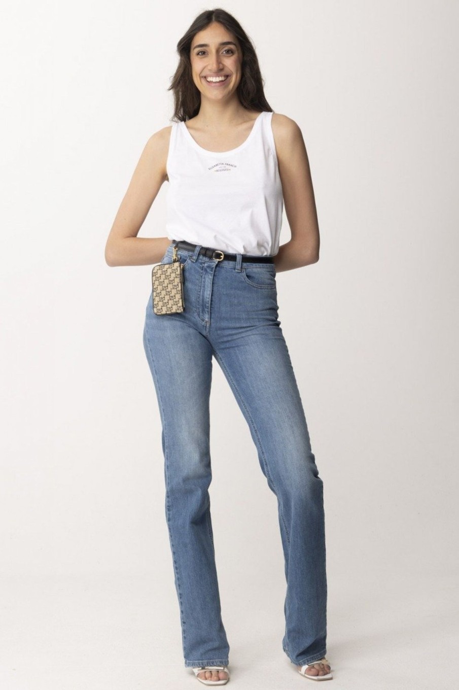 Elisabetta Franchi Jeans A Zampetta Con Cintura Light Blue Hot