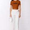 Gaelle Paris T-Shirt Cropped Con Stampa Logo Marrone Bruciato Hot