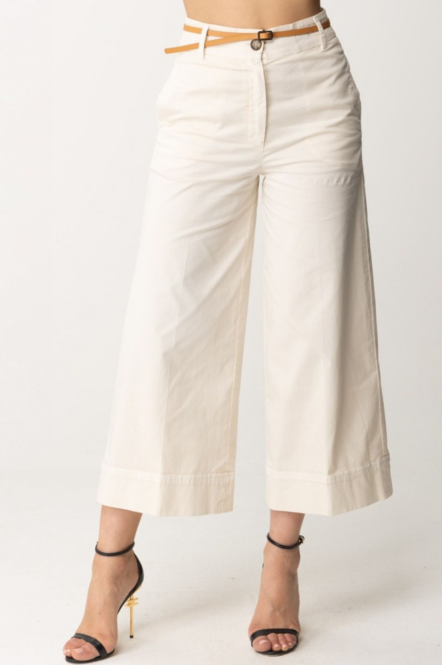 Alessia Santi Pantaloni Cropped Con Cintura Burro Online