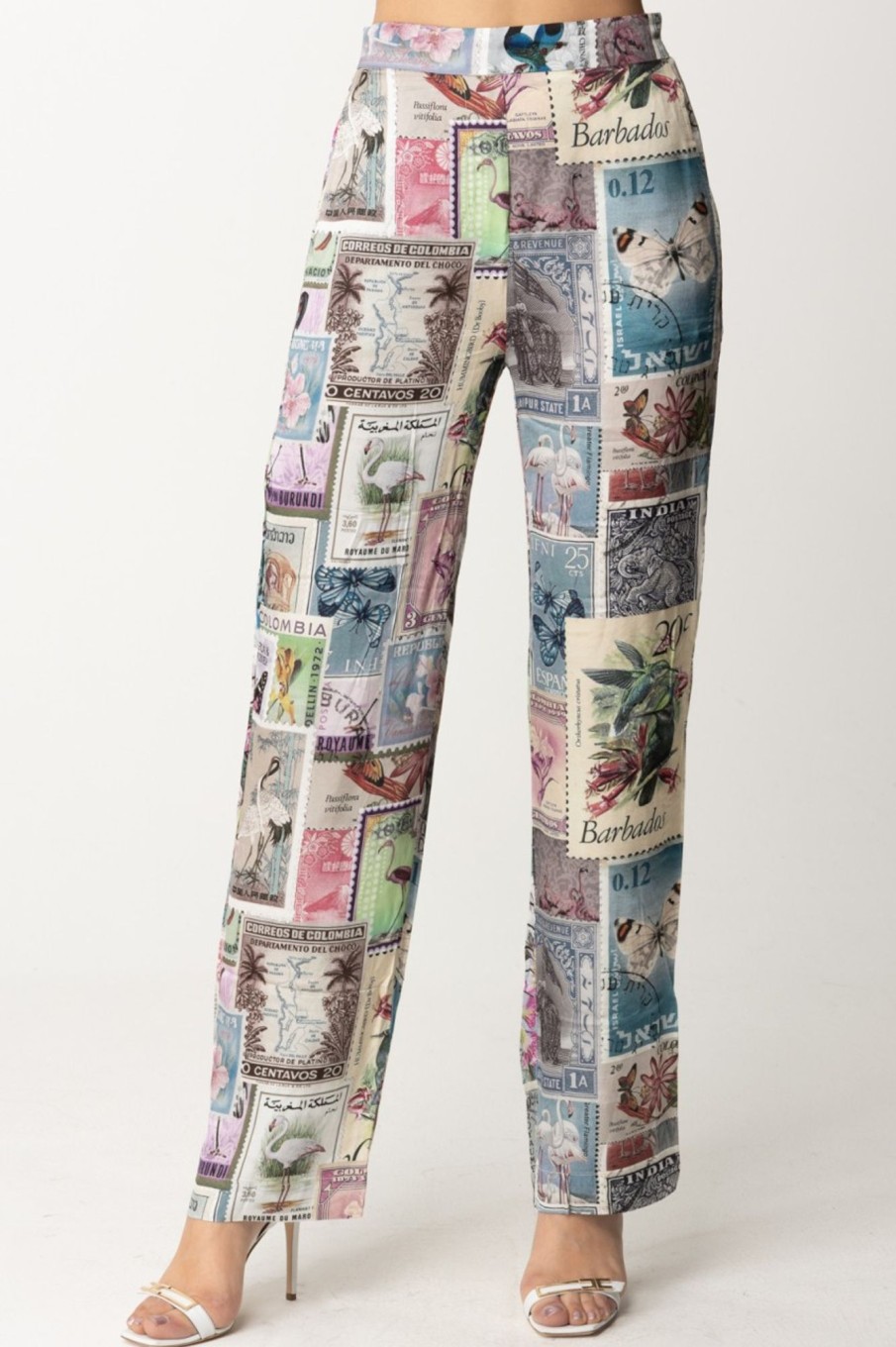 Replay Pantaloni Fluidi Stampa Francobolli Multicolor Clearance