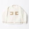 ELISABETTA FRANCHI BAMBINA Cardigan Tricot Con Logo Ricamato Ivory/Sand Clearance