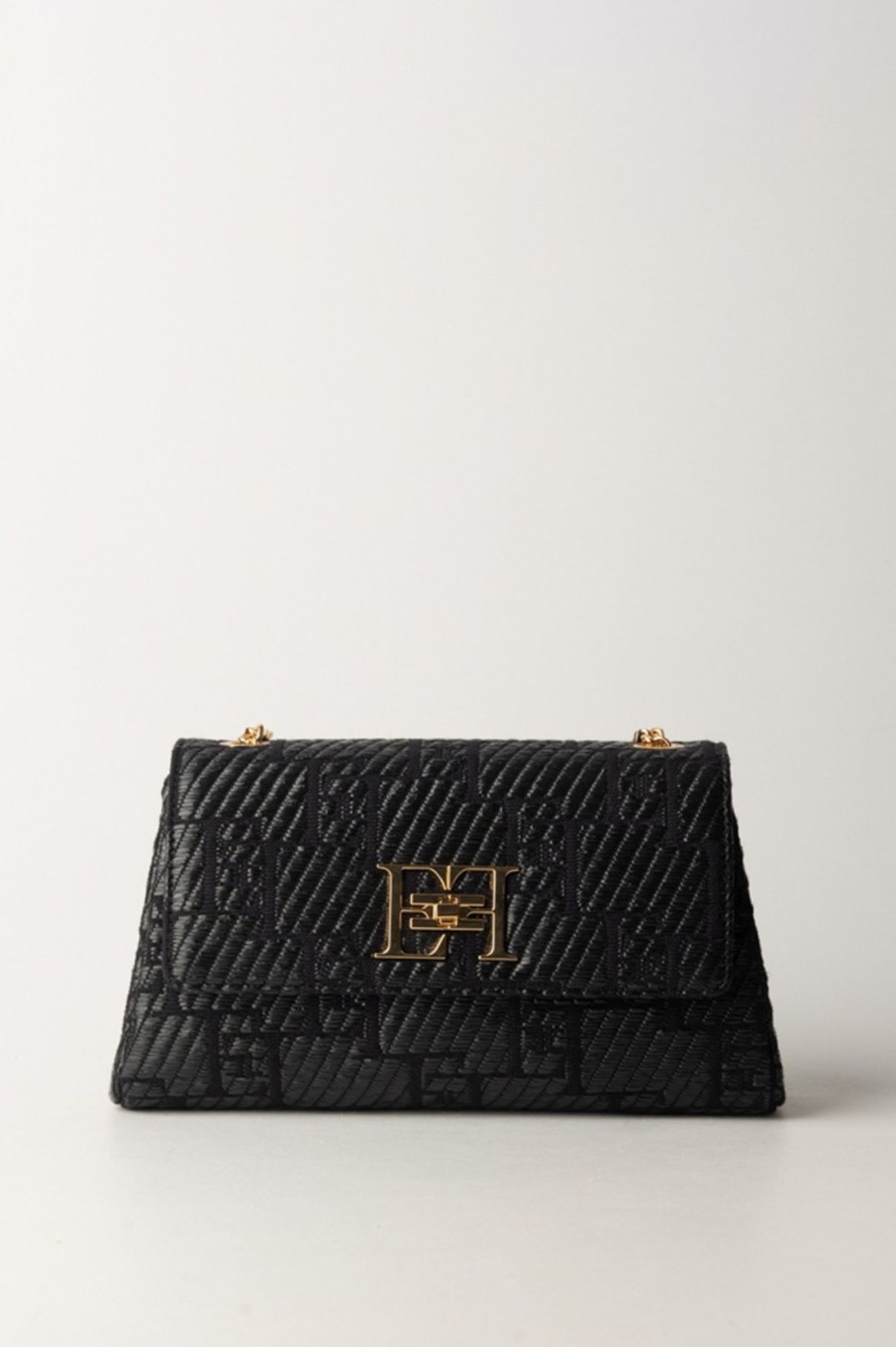 Elisabetta Franchi Borsa A Spalla In Rafia Nero Clearance