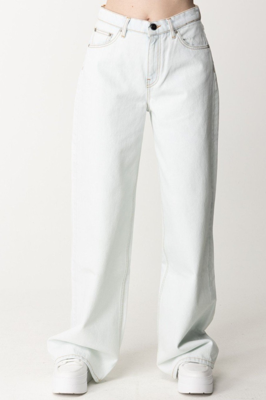 Semicouture Jeans A Gamba Larga Bleach White Hot