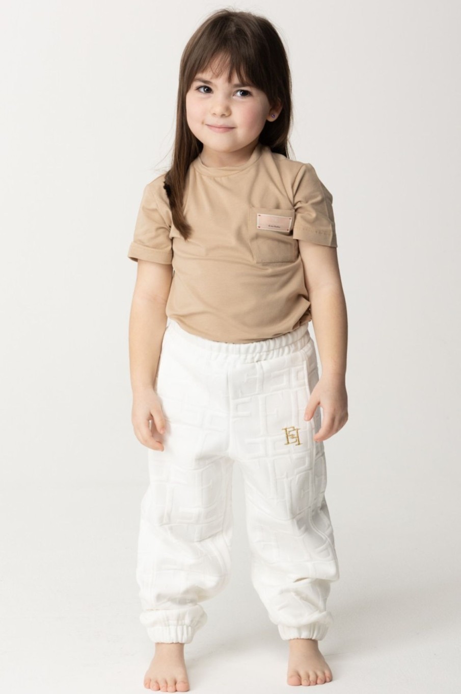 ELISABETTA FRANCHI BAMBINA Panta-Jogging Con Pattern Logo Light Cream Online