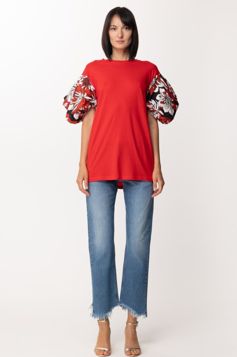 Gina T-Shirt Lunga Con Maniche Fantasia Rosso Best