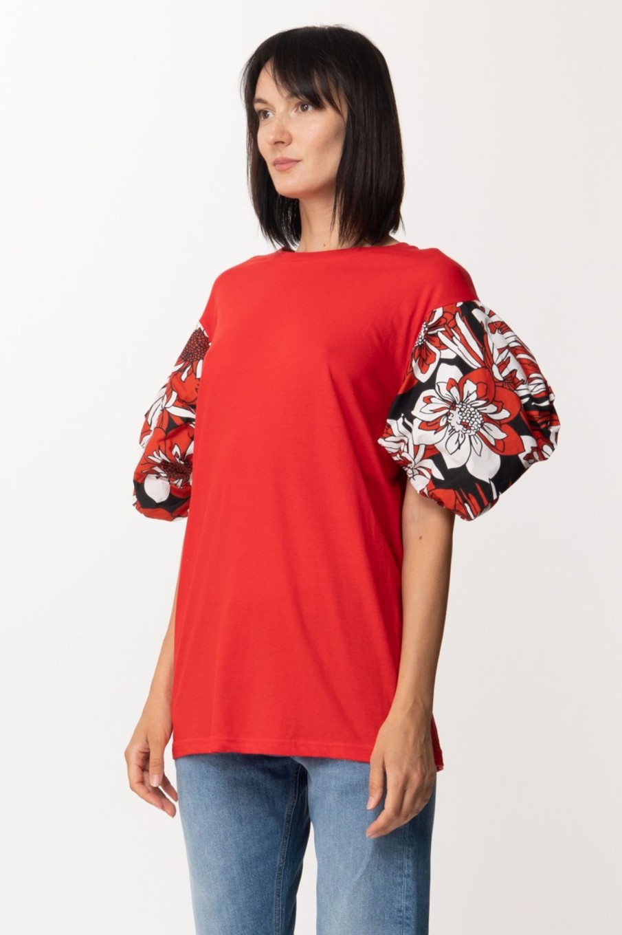 Gina T-Shirt Lunga Con Maniche Fantasia Rosso Best