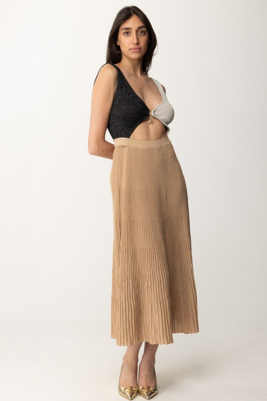 AKEP Abito Con Cut-Out E Gonna Pliss00E9 Beige Wholesale