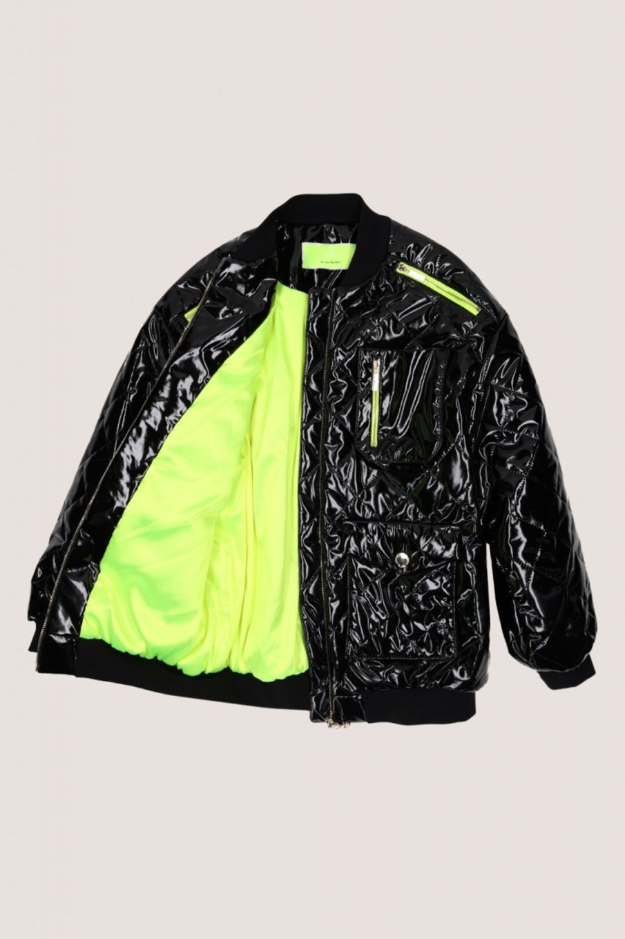 ELISABETTA FRANCHI BAMBINA Bomber Matelass00E8 In Vernice Con Dettagli Fluo Nero New