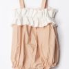 ELISABETTA FRANCHI BAMBINA Pagliaccetto Bicolore Con Arricciature Ivory/Desert Rose Hot