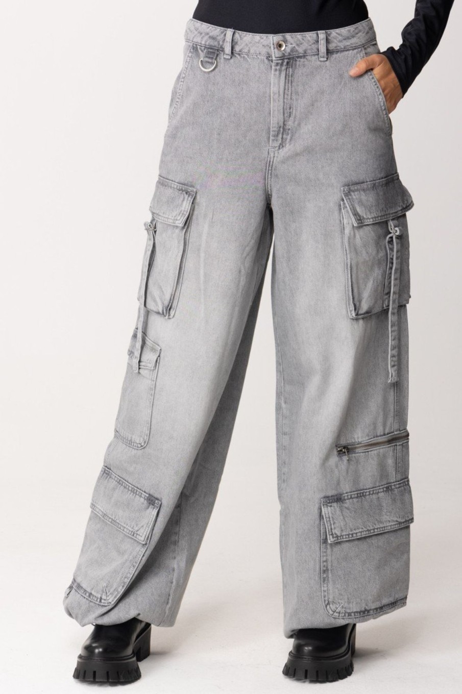 Patrizia Pepe Jeans Cargo Con Tasconi E Zip Mineral Gray Wash Clearance