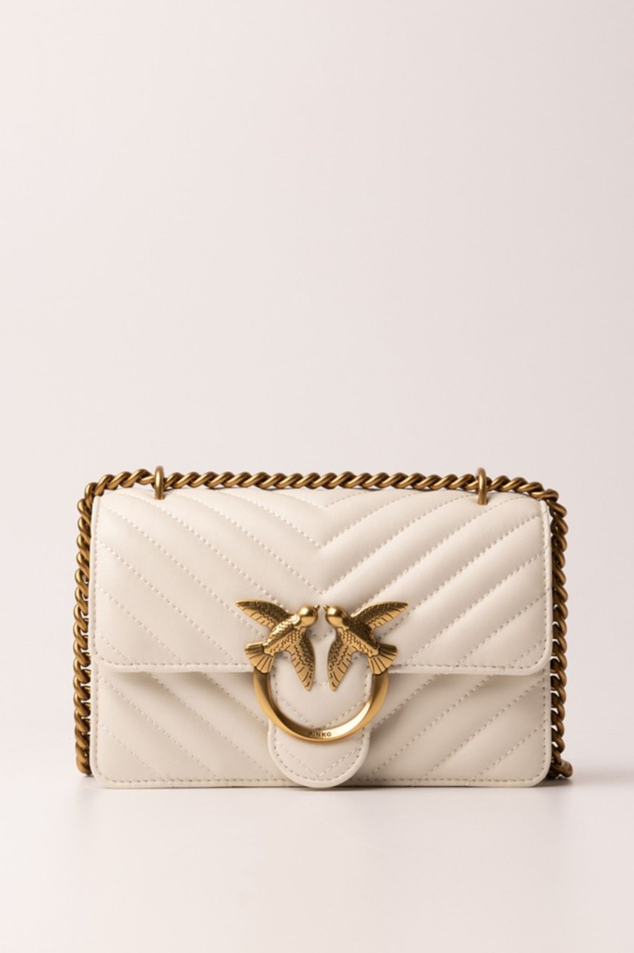 Pinko Love One Mini Bag Trapuntata Bianco Seta-Antique Gold New