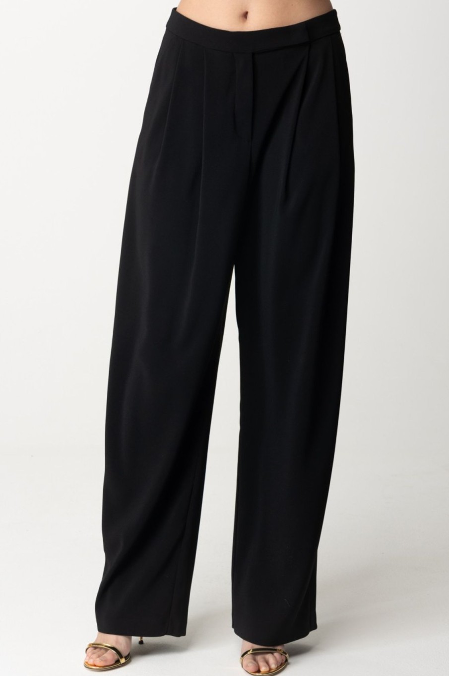 Pinko Pantaloni Con Pieghe In Crepe Stretch Nero Limousine Wholesale