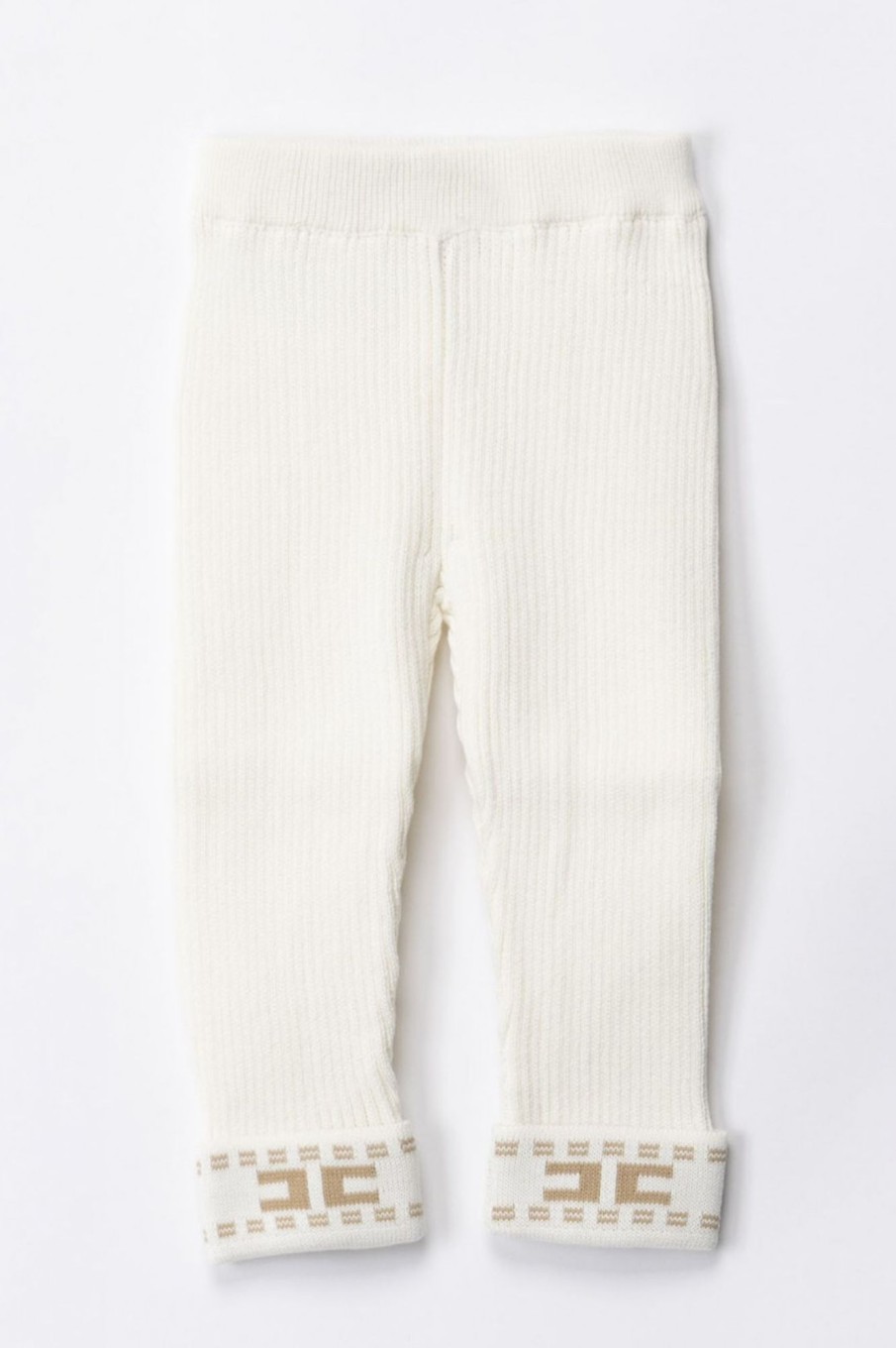 ELISABETTA FRANCHI BAMBINA Leggings Tricot Con Ricamo Logo Ivory/Sand Online