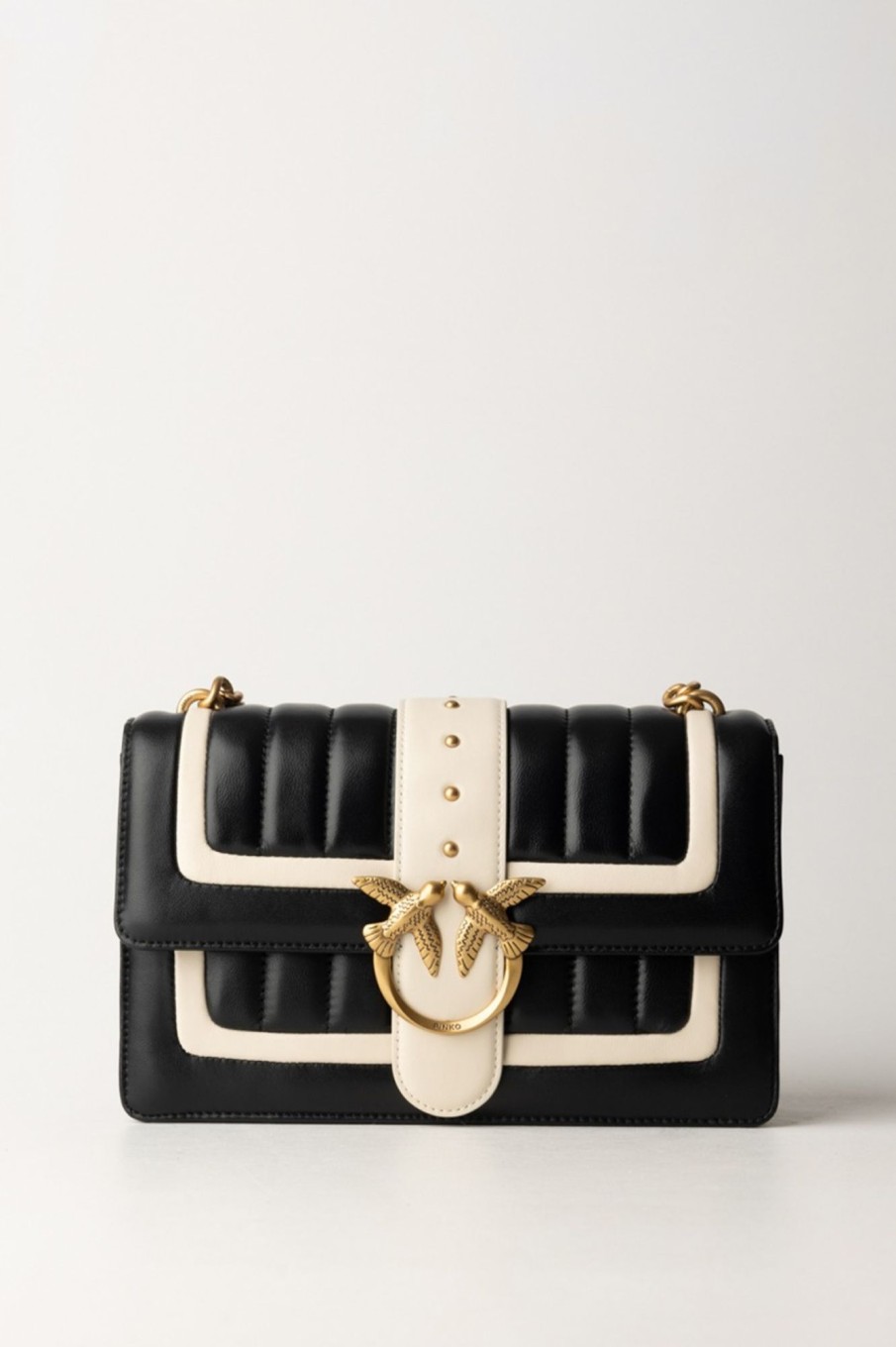 Pinko Love One Classic Bag Bicolor Nero/Bianco-Antique Gold New