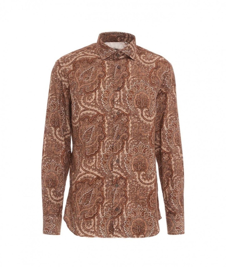 Bastoncino Camicia Con Stampa Paisley Marrone Online