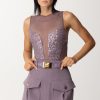 Elisabetta Franchi Body In Tulle Ricamato E Paillettes Candy Violet New