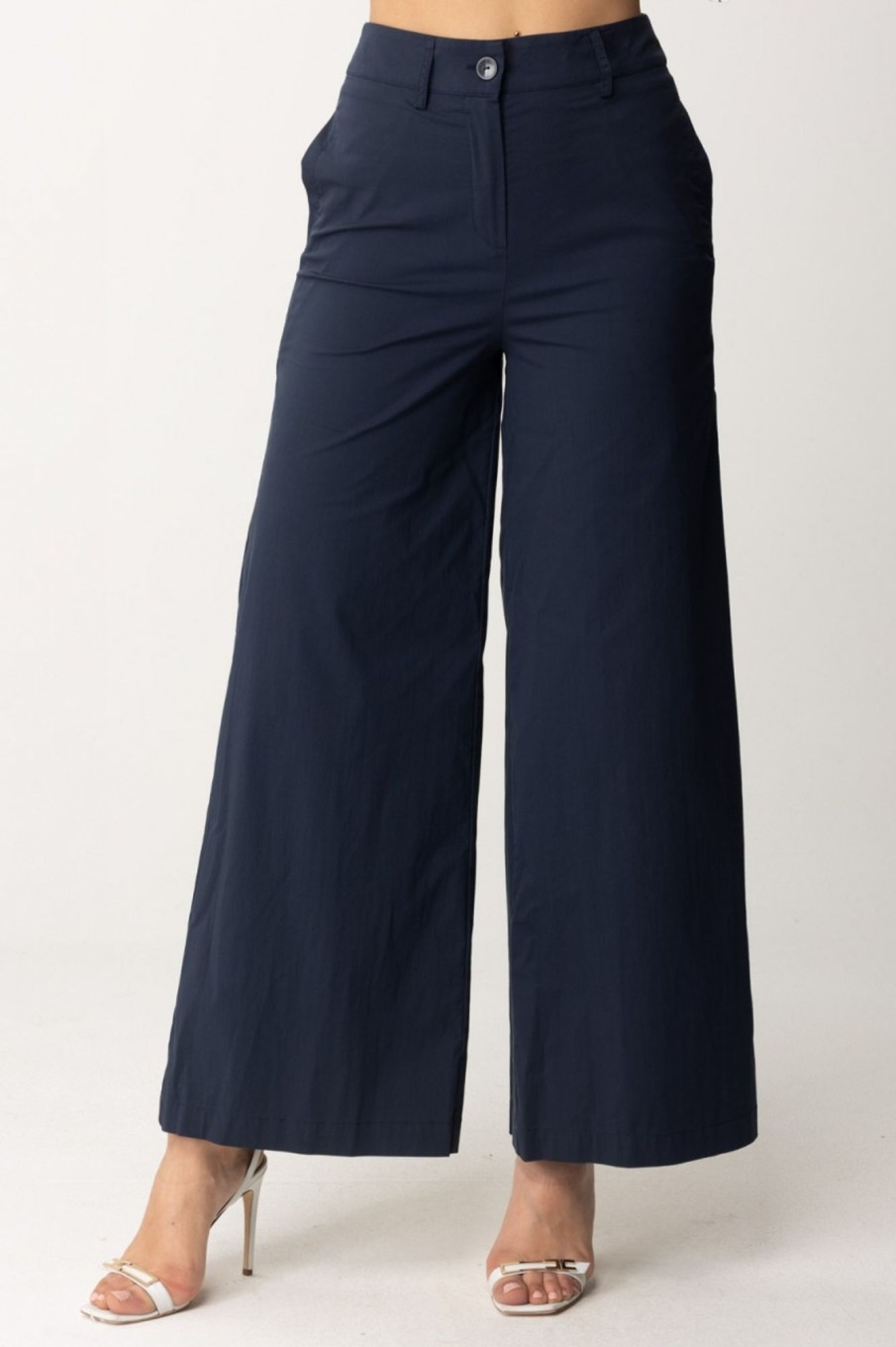 Alessia Santi Pantaloni Palazzo In Cotone Blu Notte Best