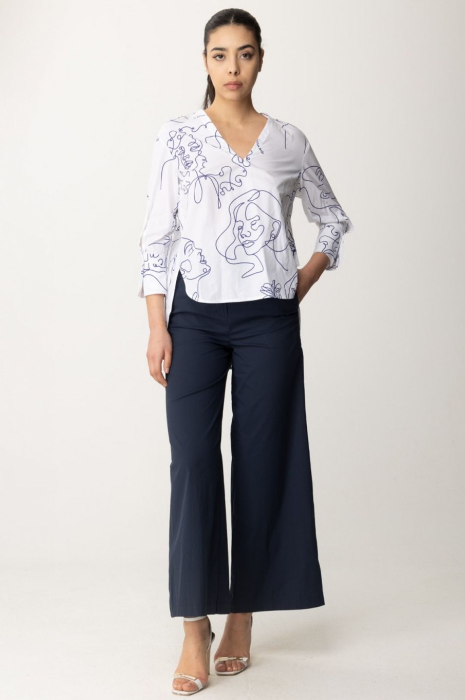 Alessia Santi Pantaloni Palazzo In Cotone Blu Notte Best