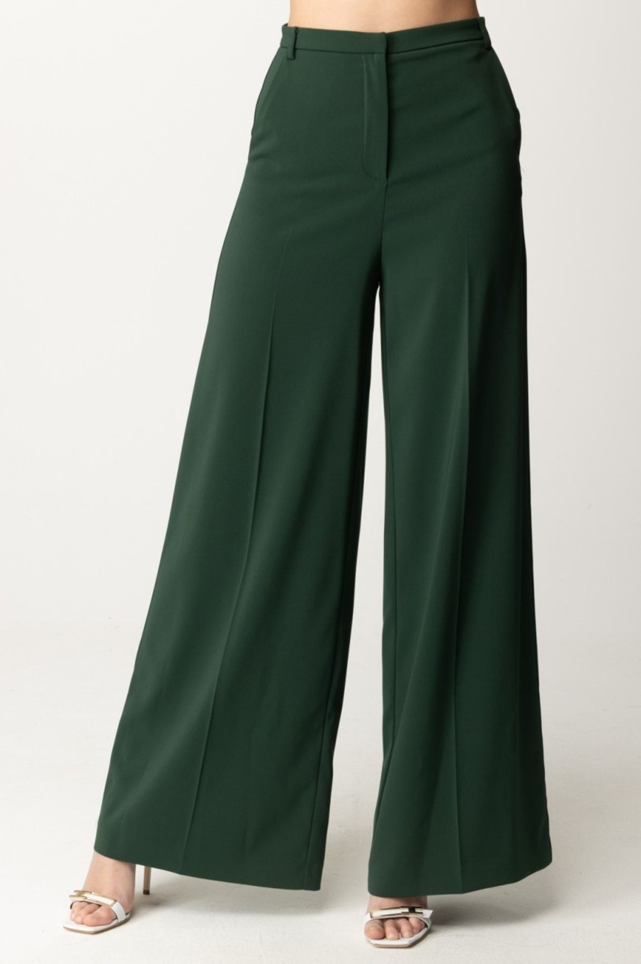 Patrizia Pepe Pantalone A Palazzo Con Maxi Gamba Tuscany Green New