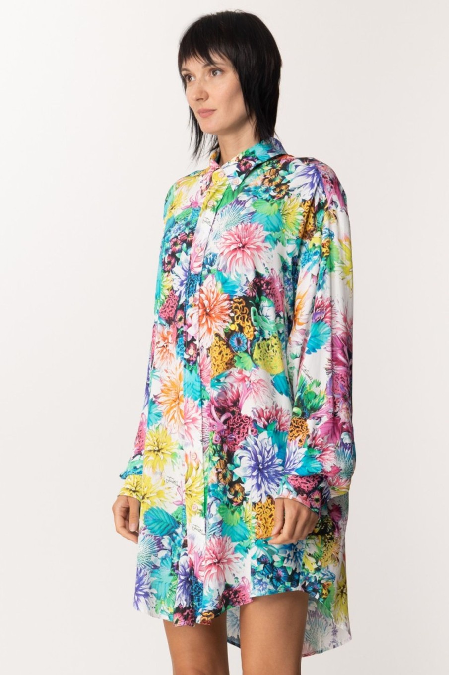 Just Cavalli Camicia Oversize Stampa Florealea Multicolor Variant Best