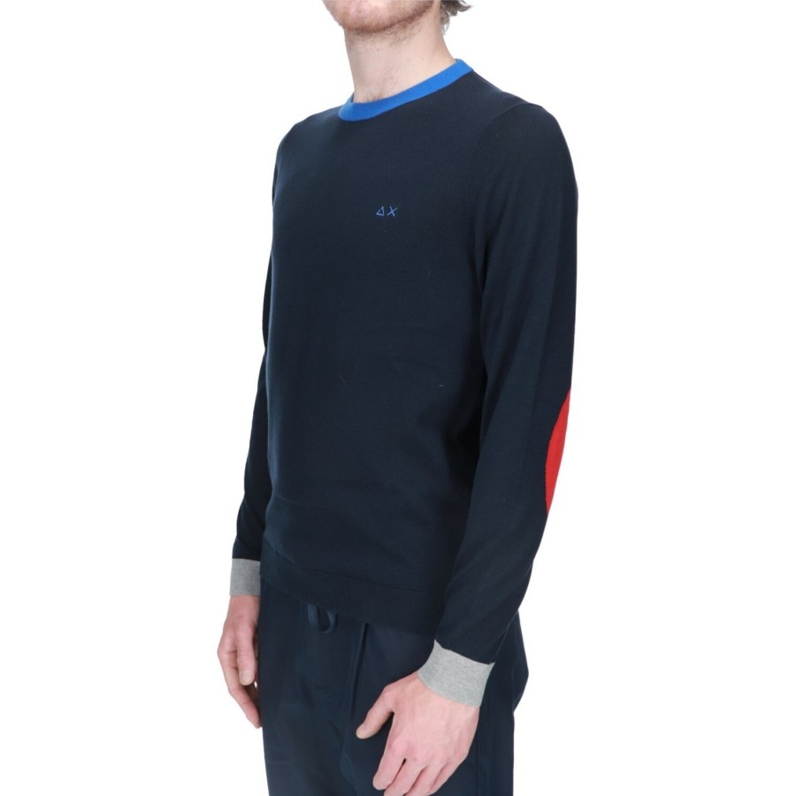 Sun68 Maglia Un 68 Uomo Round Neck Elbow 07 Navy Blue Best