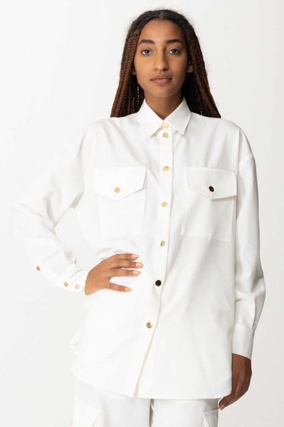 Pinko Camicia Over Con Taschini Bianco-Biancaneve Clearance