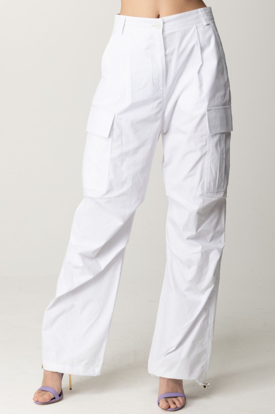 Patrizia Pepe Pantalone Cargo In Cotone Bianco Ottico Clearance