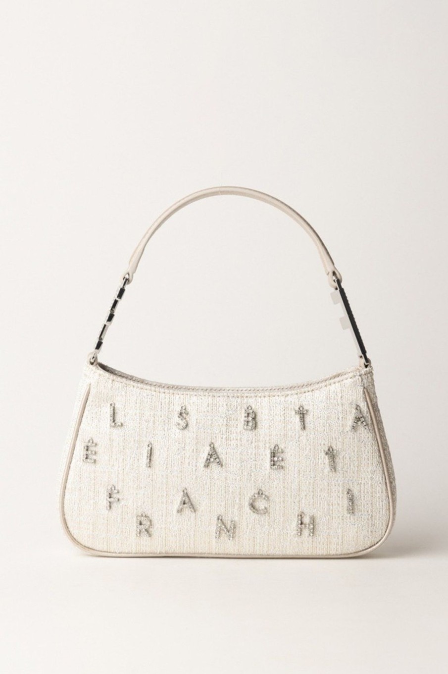 Elisabetta Franchi Borsa A Spalla In Tweed Lurex Con Lettering Di Strass Argento Wholesale