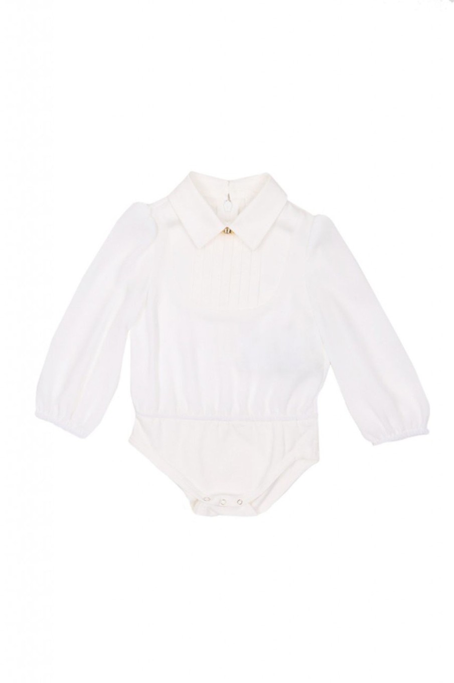 ELISABETTA FRANCHI BAMBINA Camicia A Body Con Plastron Plissettato Avorio Best