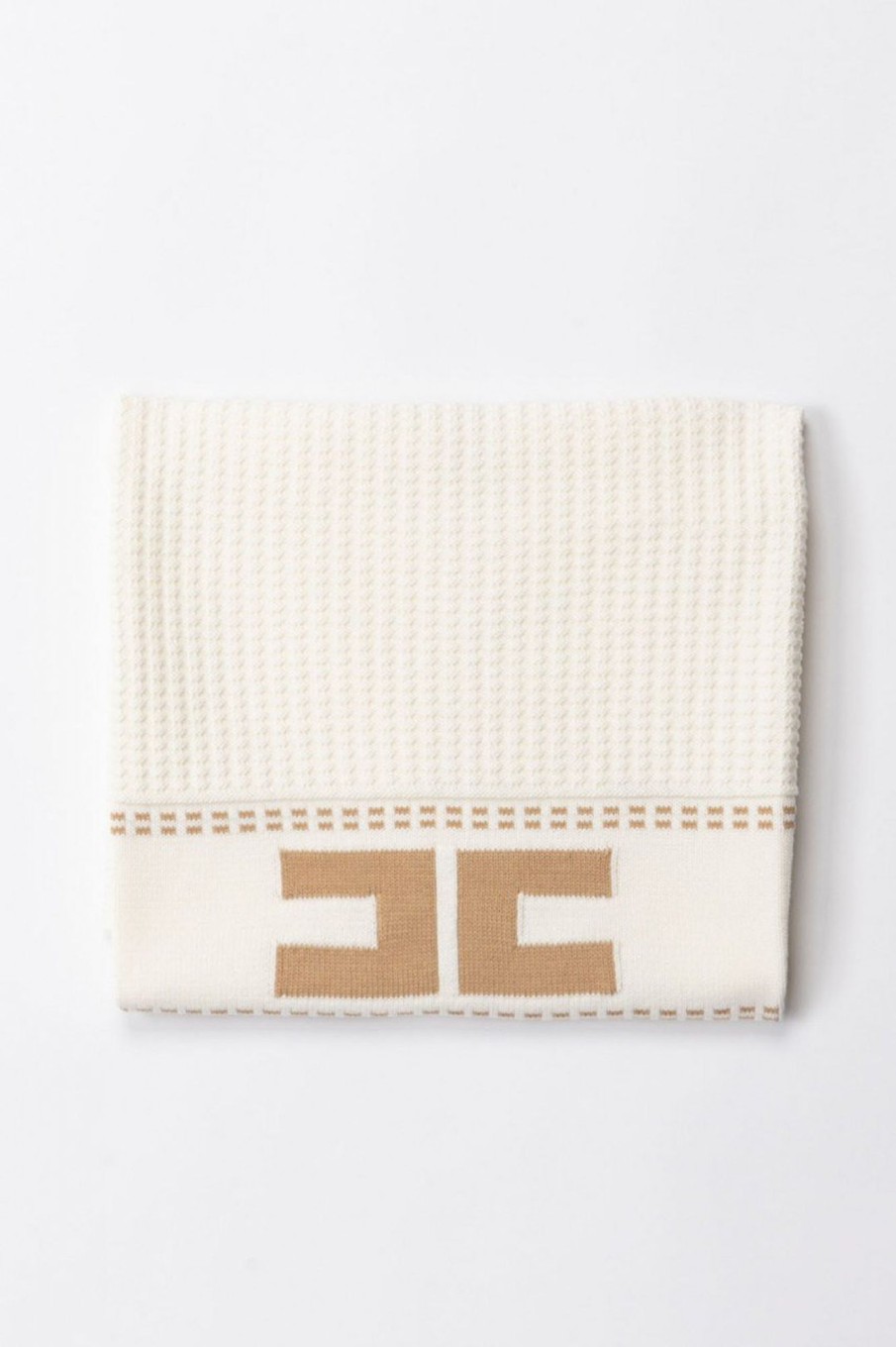 ELISABETTA FRANCHI BAMBINA Coperta Tricot Con Logo Ivory/Sand Best