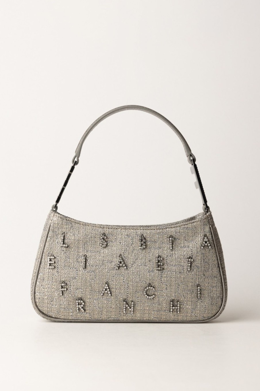 Elisabetta Franchi Borsa A Spalla In Tweed Lurex Con Lettering Di Strass Piombo Hot