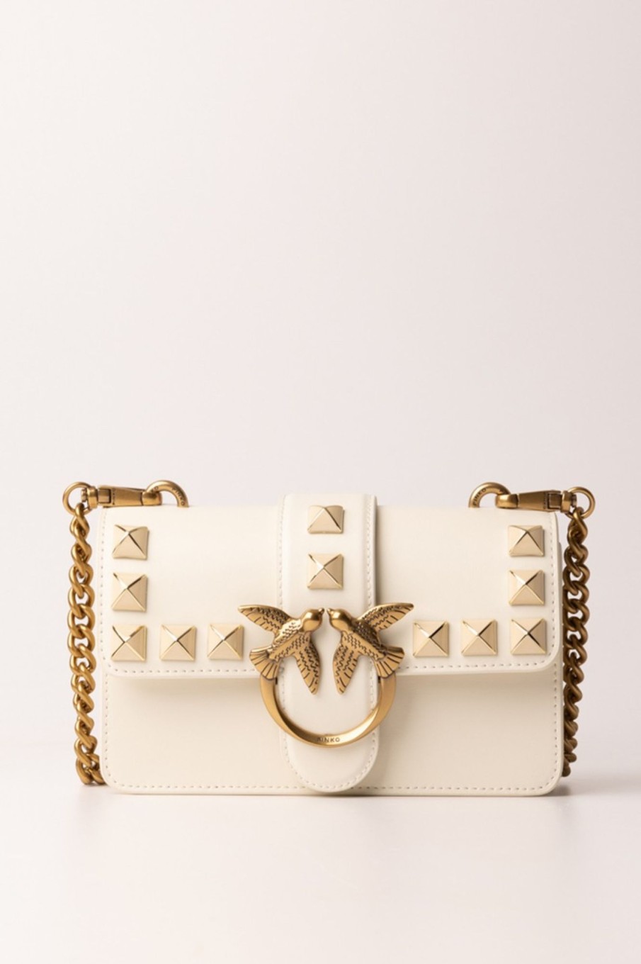 Pinko Love One Mini Bag Con Borchie Bianco Seta-Antique Gold Clearance