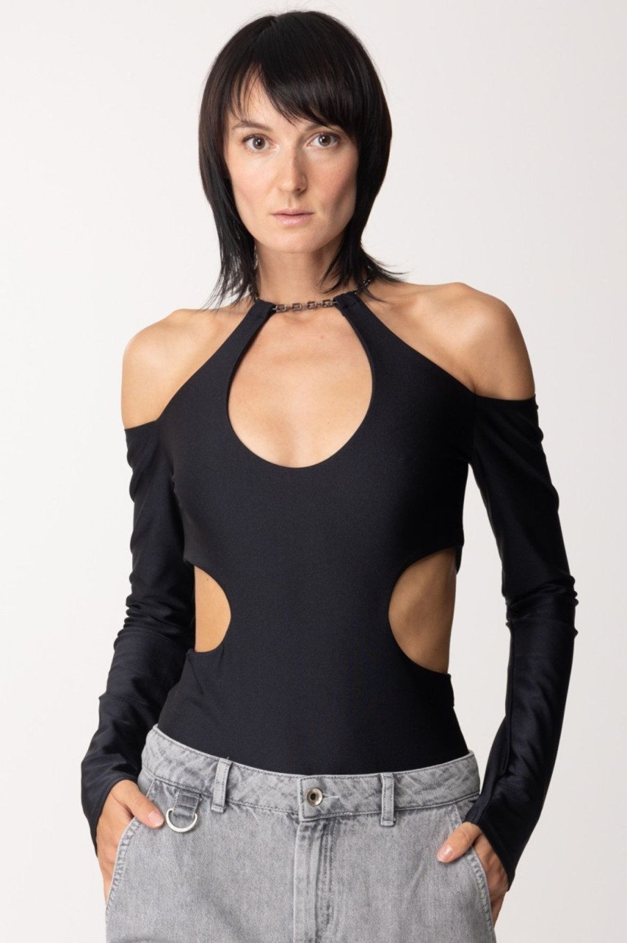 Patrizia Pepe Body Con Cut-Out E Catena Nero Wholesale