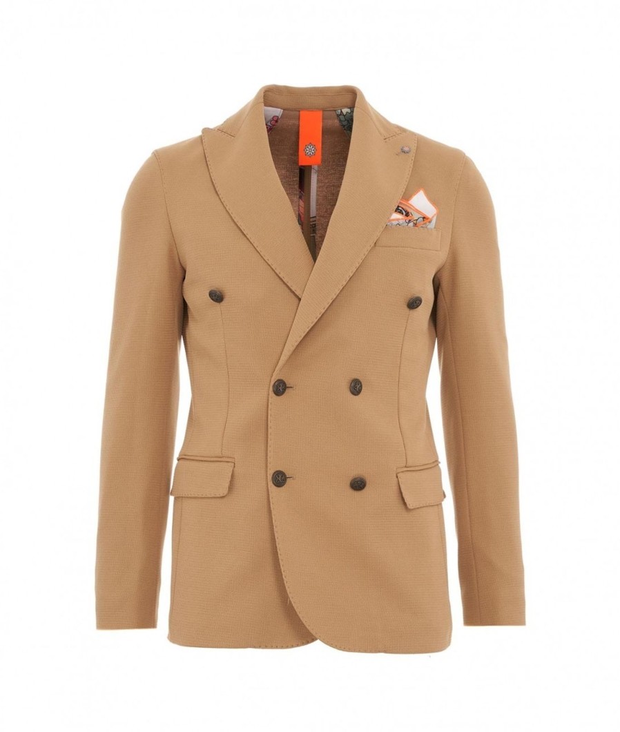 Bharnaba Blazer A Doppiopetto Cammello Clearance