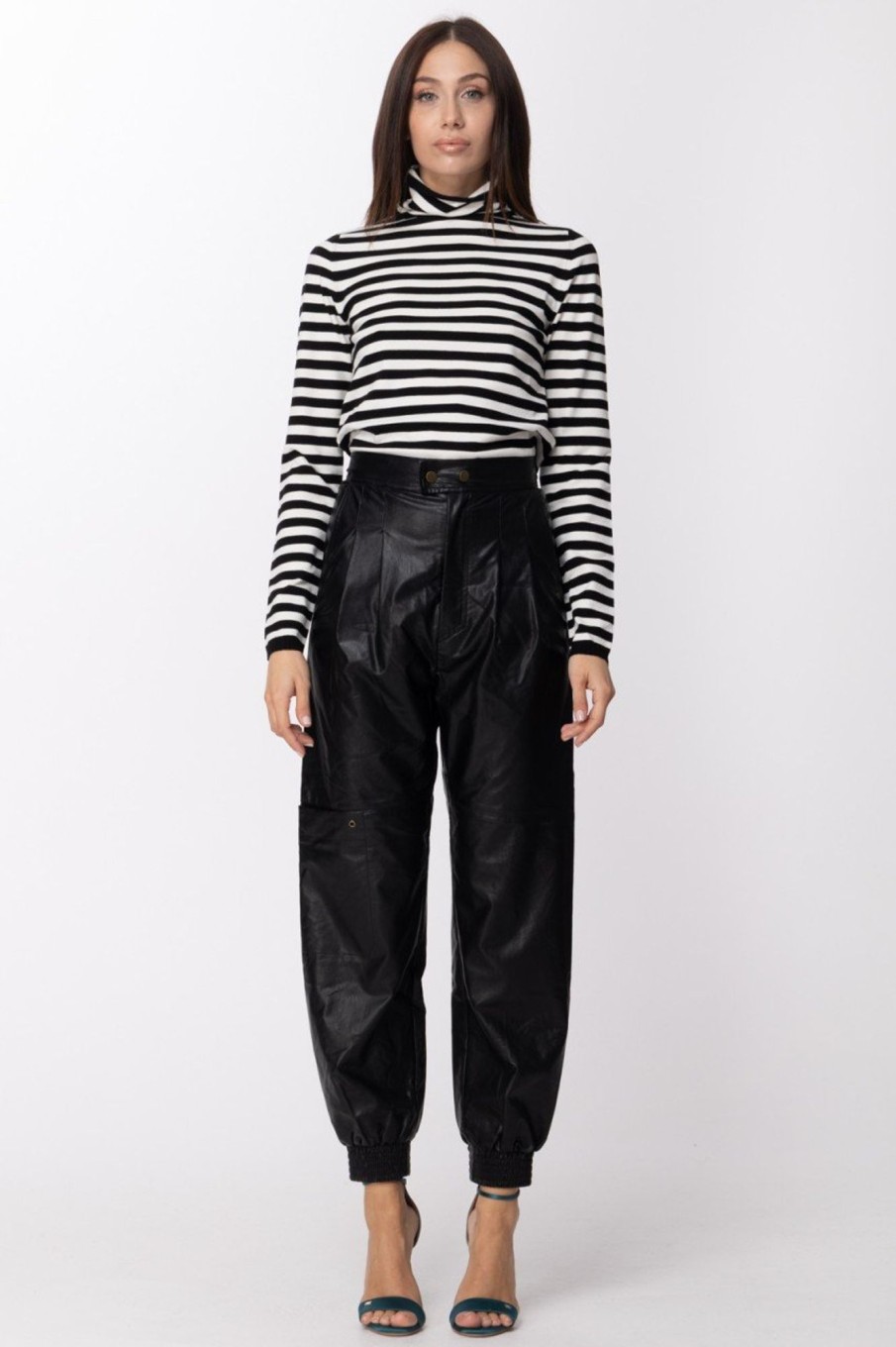 Twin-Set Dolcevita In Maglia Riga Neve/Nero Wholesale