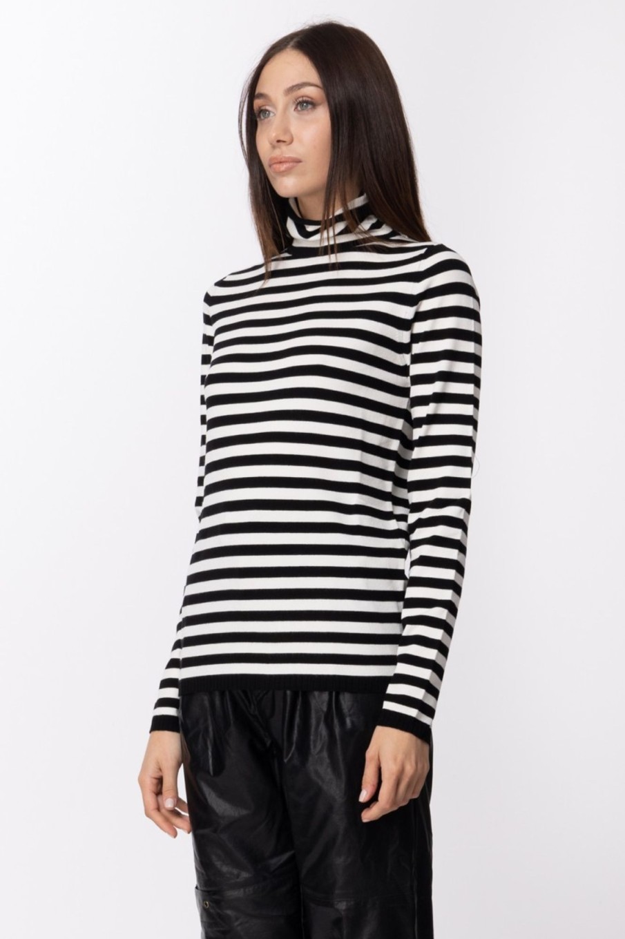 Twin-Set Dolcevita In Maglia Riga Neve/Nero Wholesale