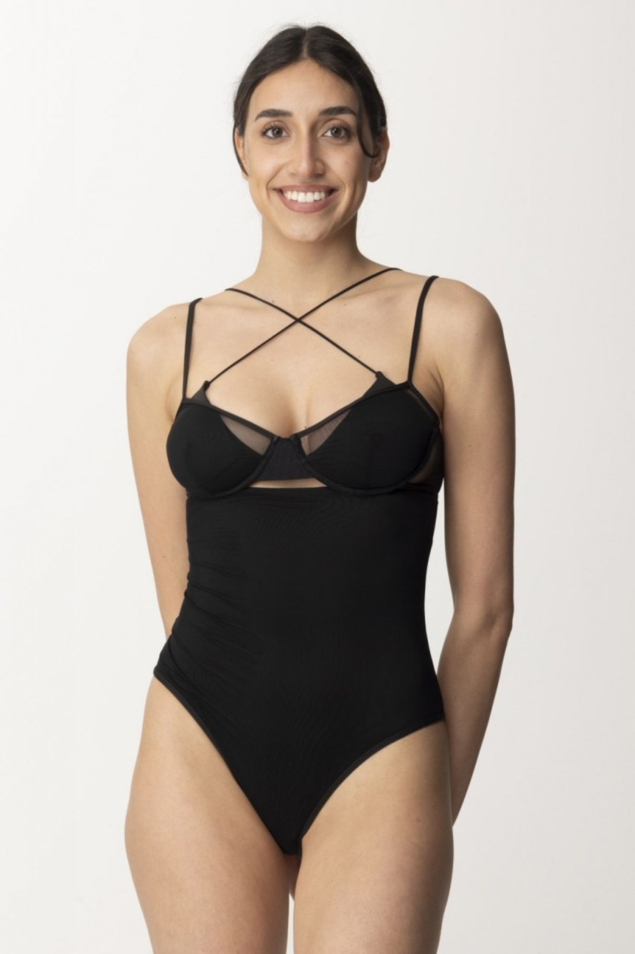 Me Fui Monokini Con Cut-Out E Tulle Black Wholesale