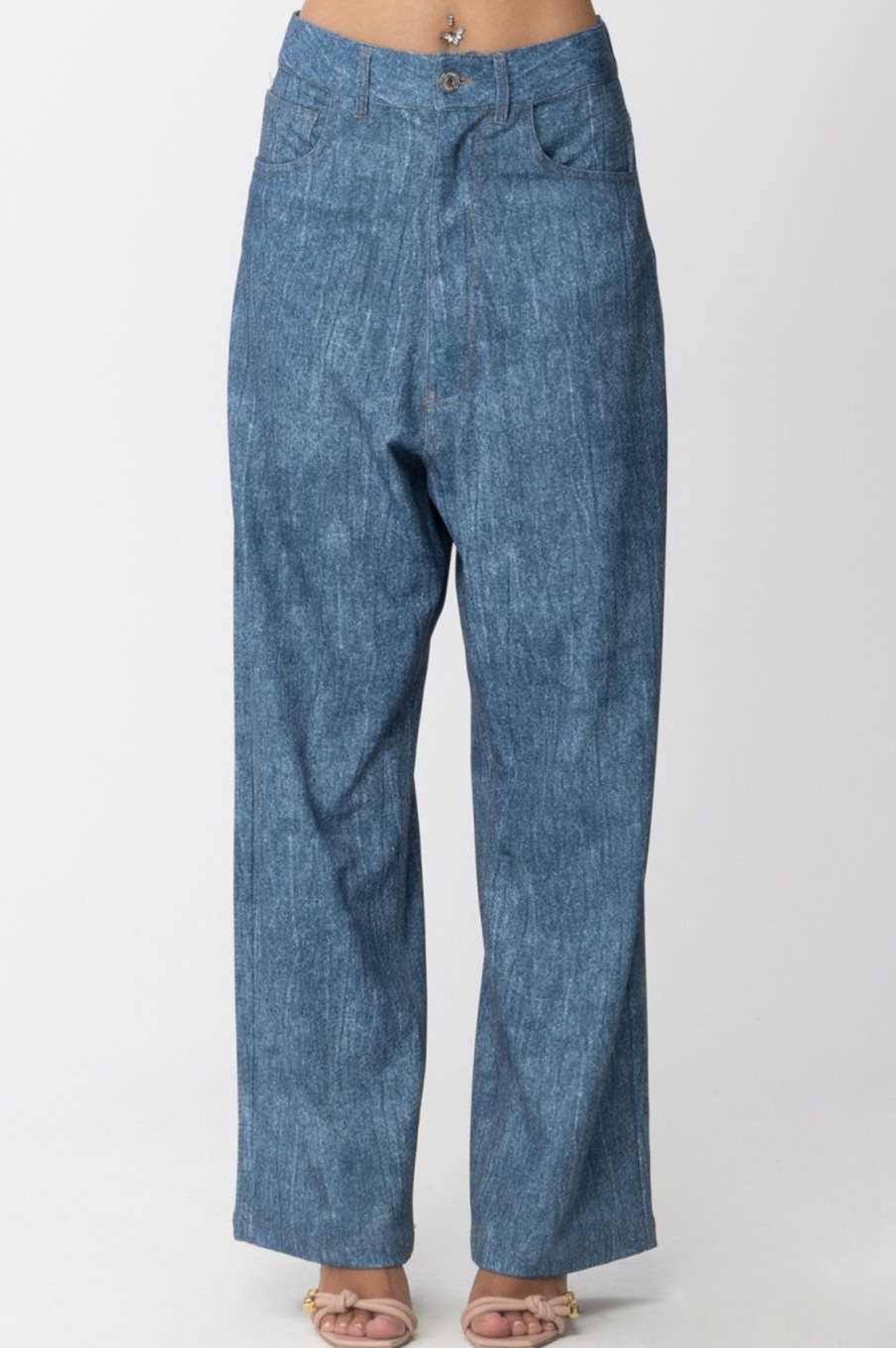 Aniye By Pantaloni Overzie Dalia Effetto Denim Soft Blue Online