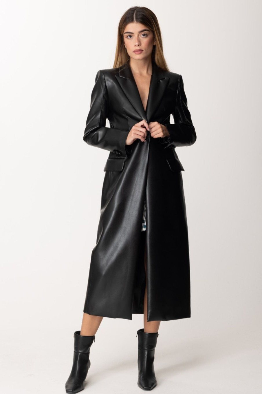 Simona Corsellini Trench Monopetto In Tessuto Spalmato Nero Wholesale