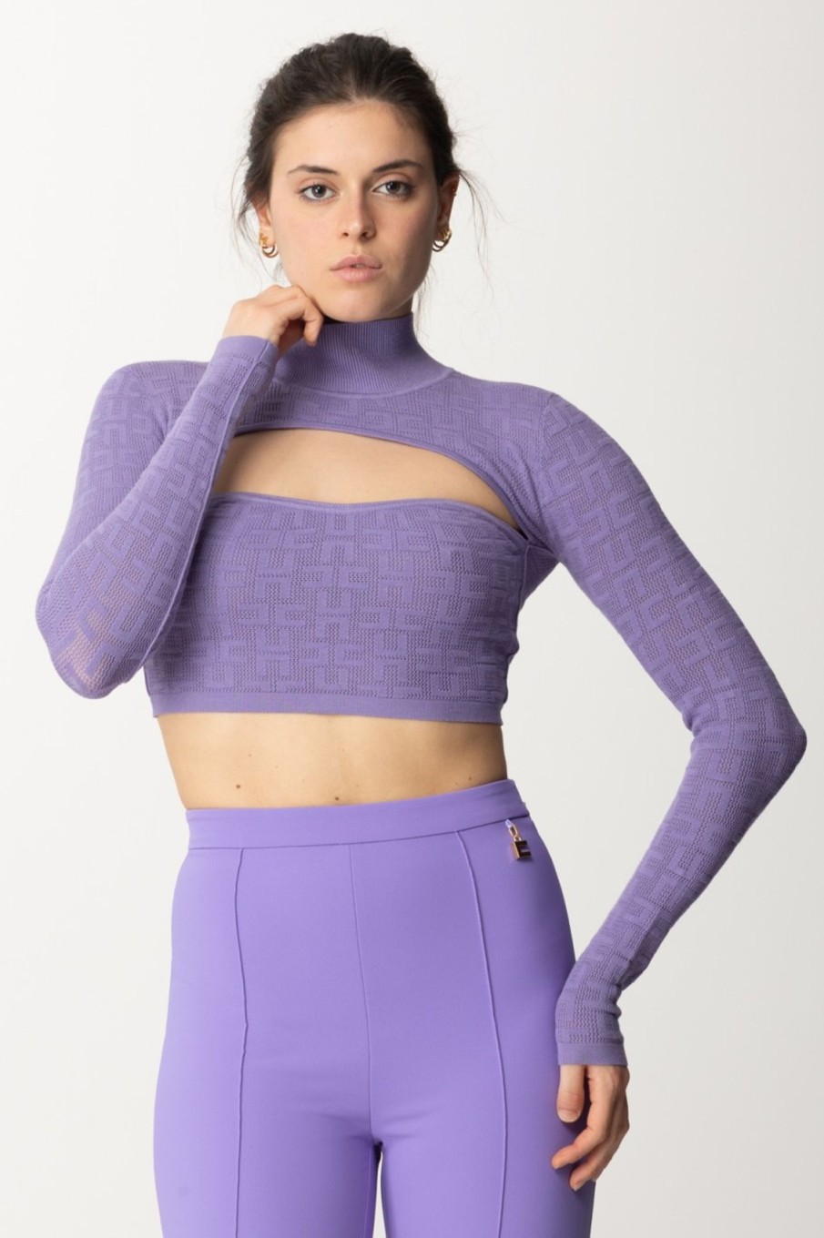 Elisabetta Franchi Maglia Crop Con Cut-Out Iris Clearance