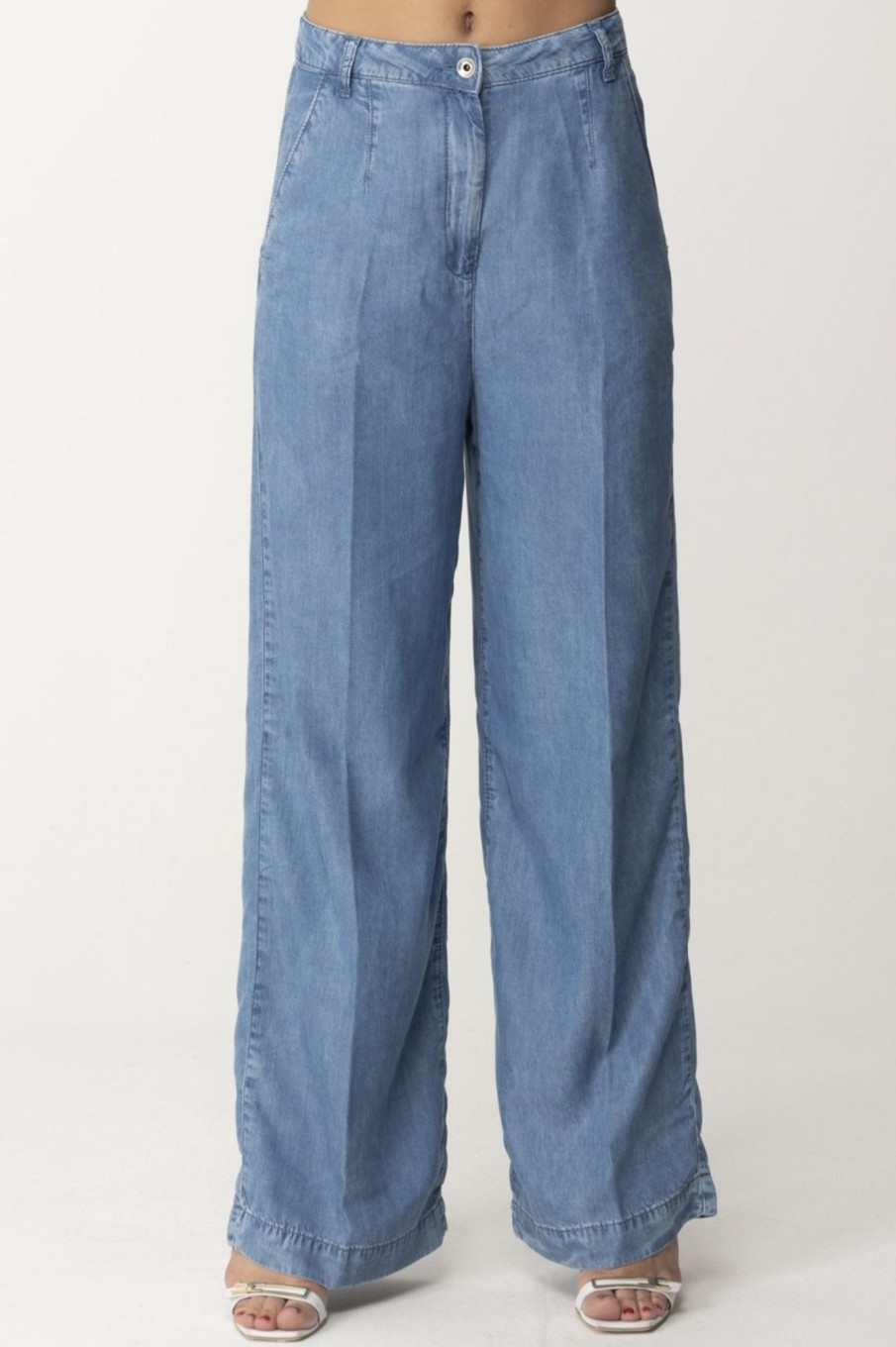 Patrizia Pepe Jeans Wide Leg Blue Wash Tencel Online