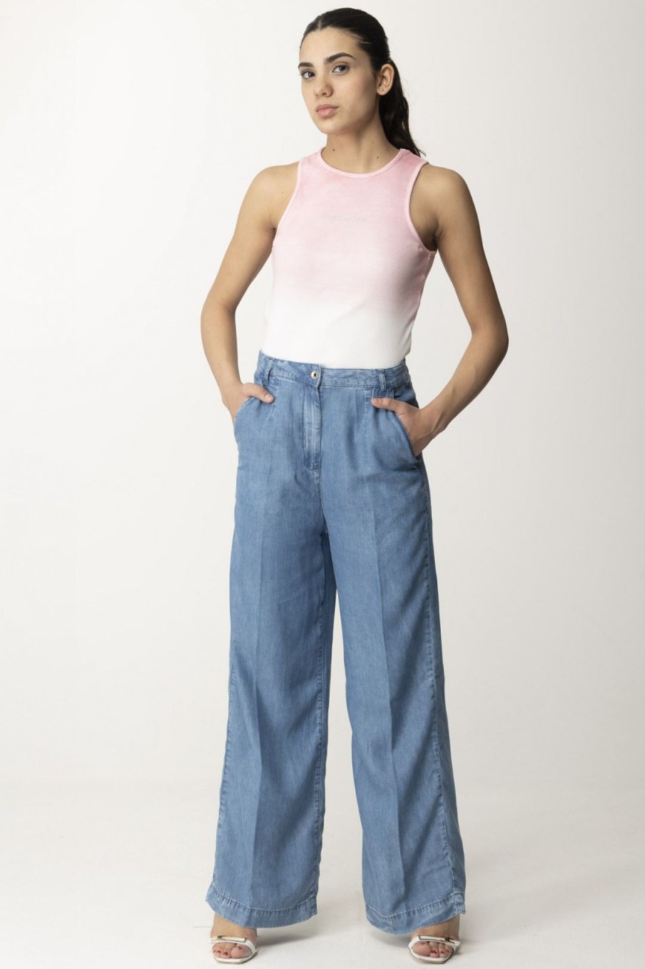 Patrizia Pepe Jeans Wide Leg Blue Wash Tencel Online