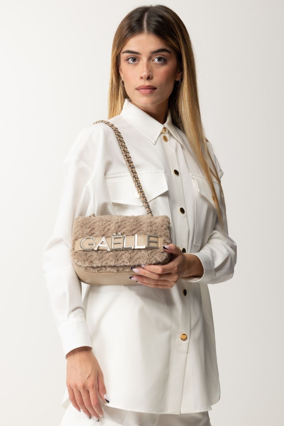 Gaelle Paris Borsa A Tracolla In Ecopelliccia Con Logo Beige Hot