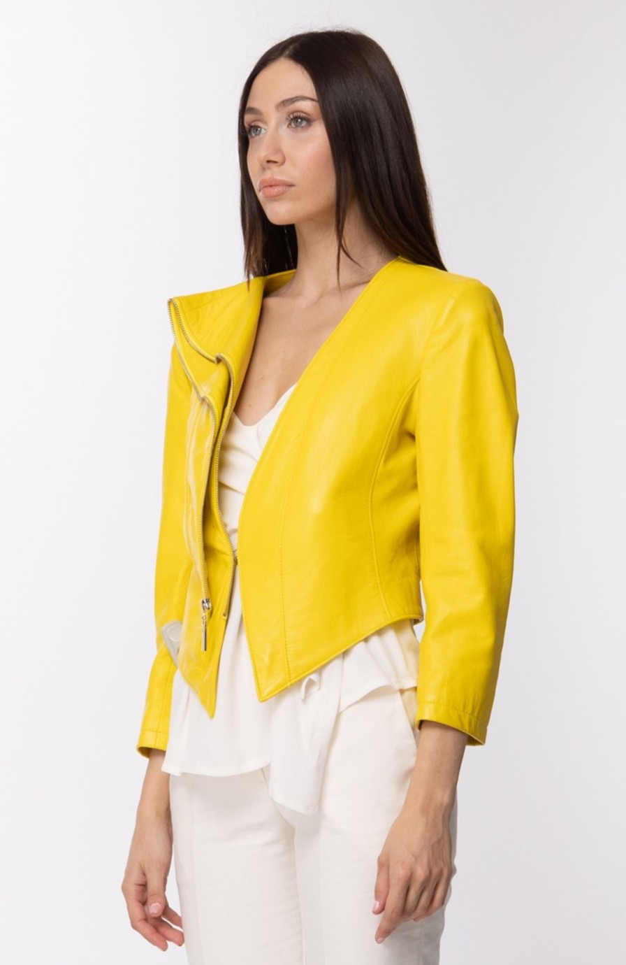 Mangano Giubbino In Pelle Odessa Giallo Sun Clearance