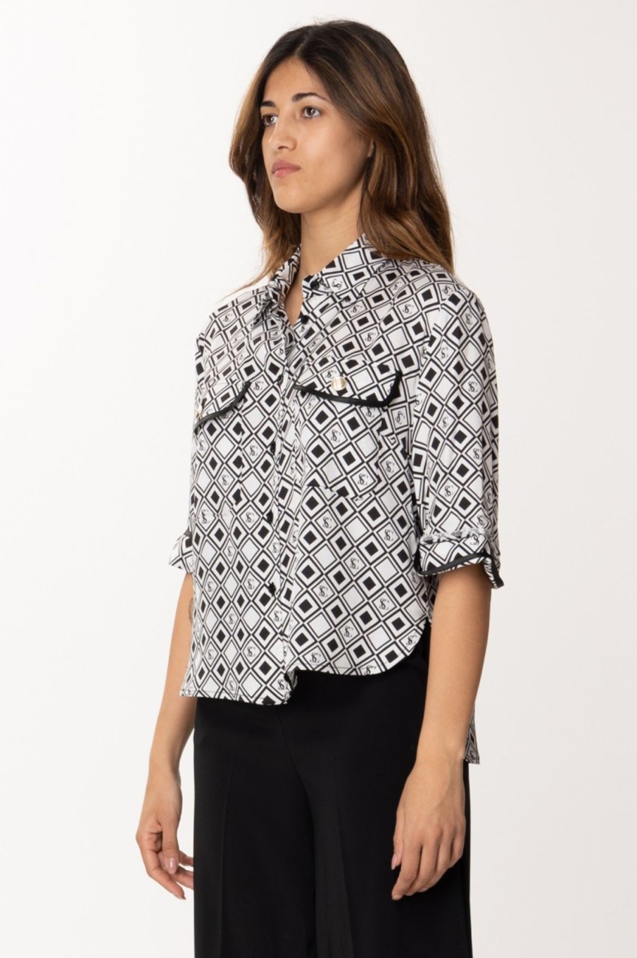 Simona Corsellini Camicia Con Stampa Rombi Infinity/Nero Online