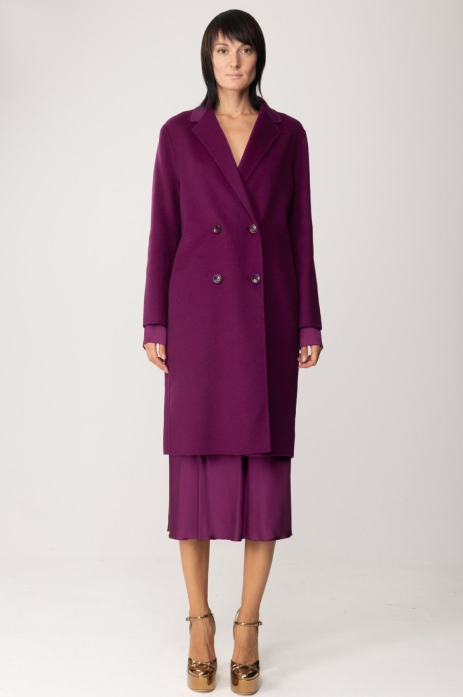 Patrizia Pepe Cappotto In Panno Doppiopetto Futuristic Purple New