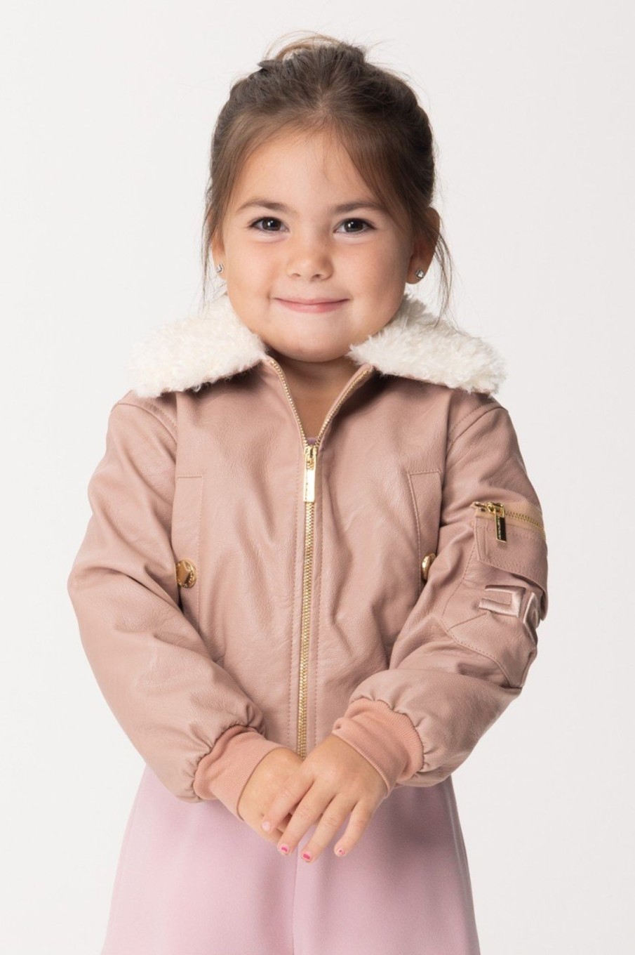 ELISABETTA FRANCHI BAMBINA Bomber In Ecopelle Con Colletto Pelliccia Rosa Nudo Wholesale